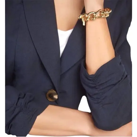 Soft Surroundings Tencel Linen Blend Navy Blue Blazer Jacket Size Large NWT - Picture 2 of 16